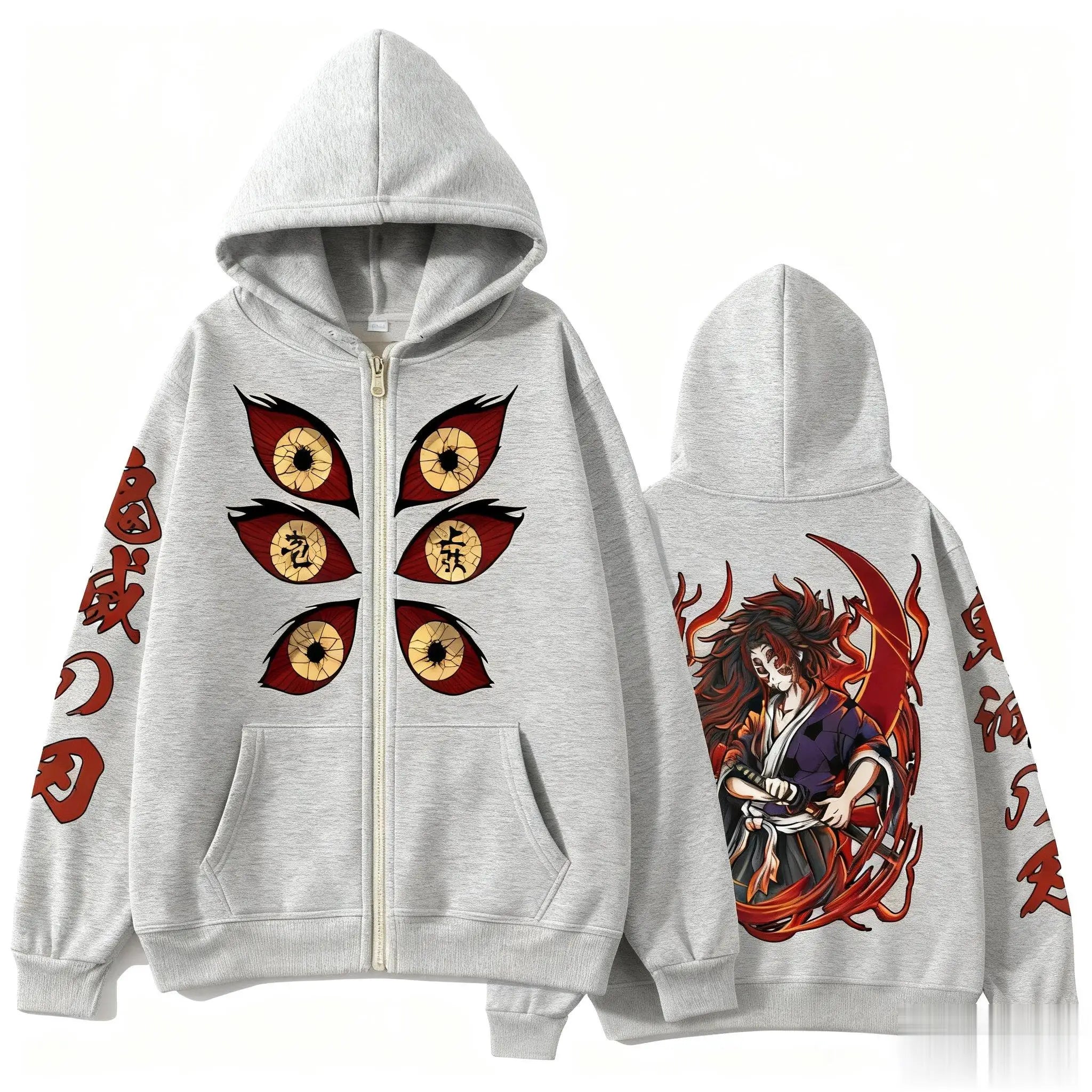 Kokushibo Cotton Zip-Up Hoodie | Demon Slayer Harajuku Jacket Hoodies & Sweatshirts - The Eezee Shop
