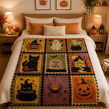 Nine-Grid Halloween Flannel Throw | Cozy Fuzzy Blanket Throw Blankets - The Eezee Shop