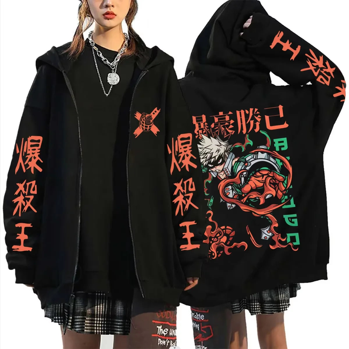 Bakugo Katsuki Zip-Up Hoodie | My Hero Academia Oversized Jacket Hoodies & Sweatshirts - The Eezee Shop