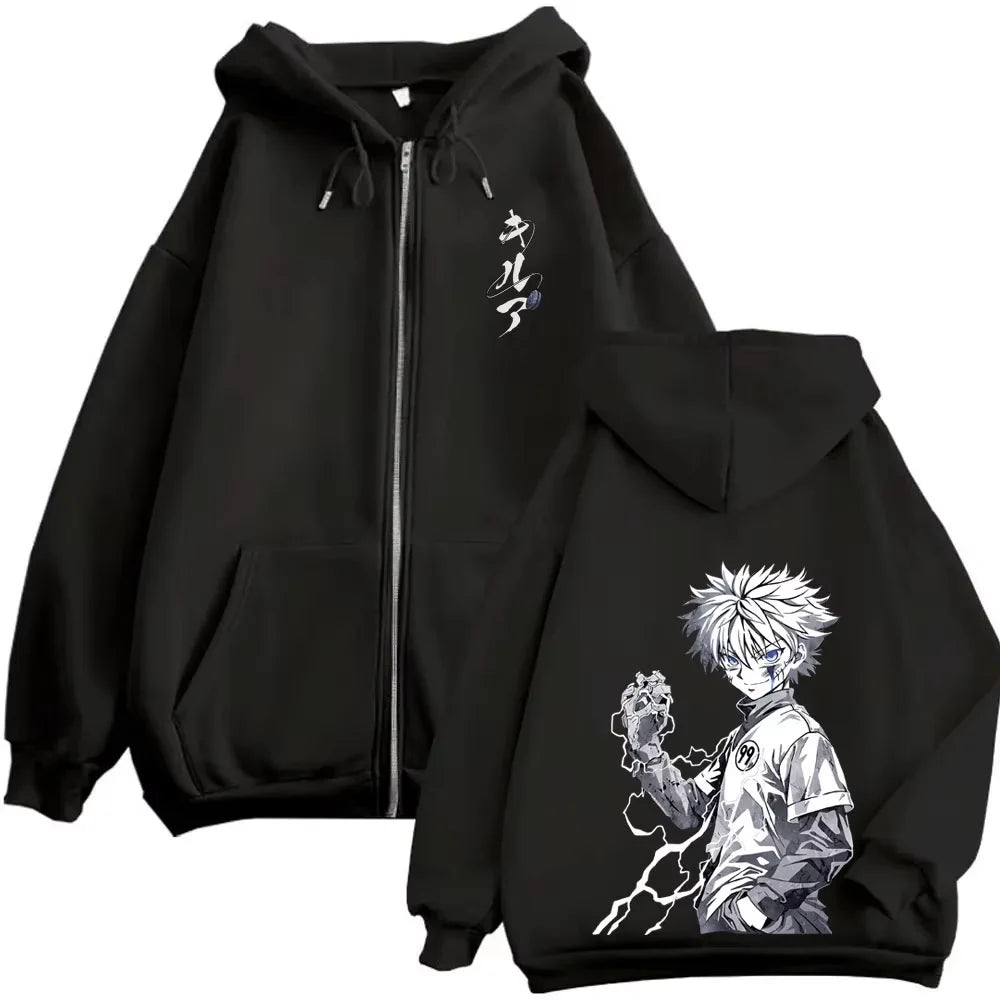 Killua Zoldyck Zip-Up Hoodie | Hunter x Hunter Fleece Jacket Hoodies & Sweatshirts - The Eezee Shop