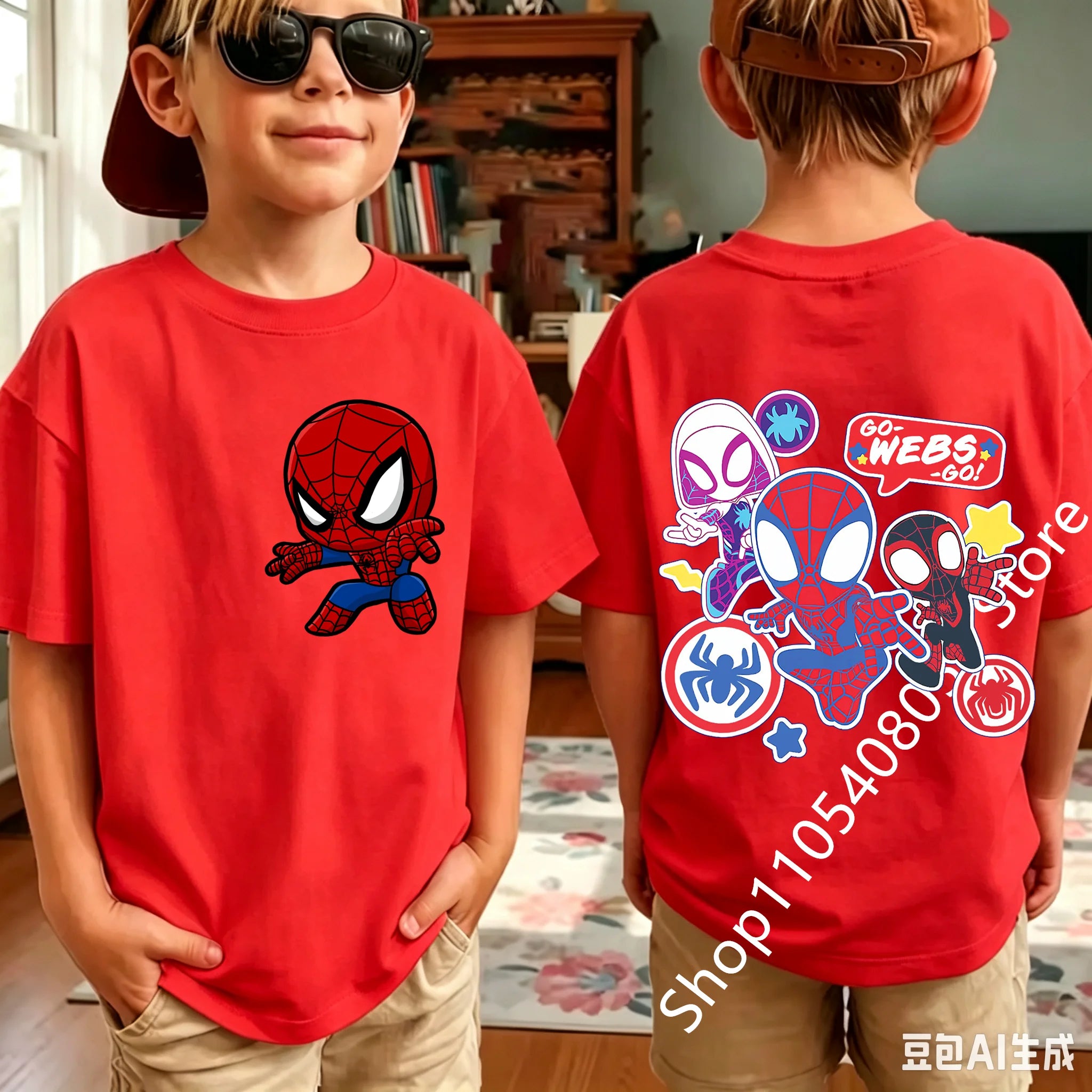 Kids Spider Hero Graphic Tee | Classic Character Print Shirt Graphic Tees - The Eezee Shop