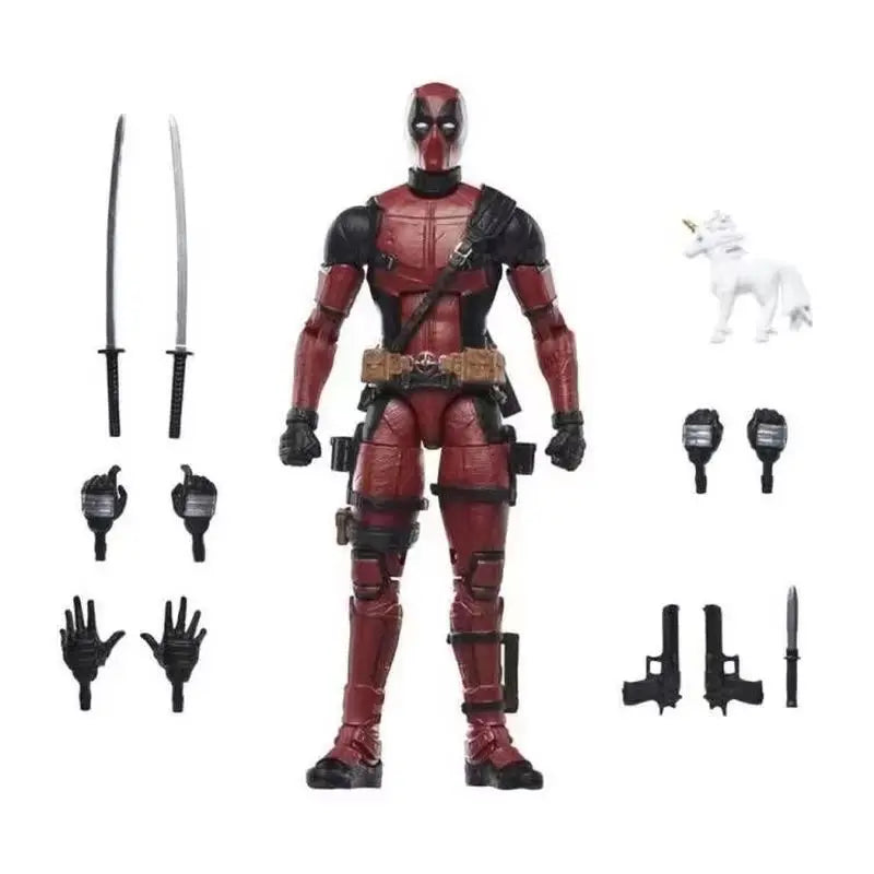 Deadpool action figure with accessories on a white background