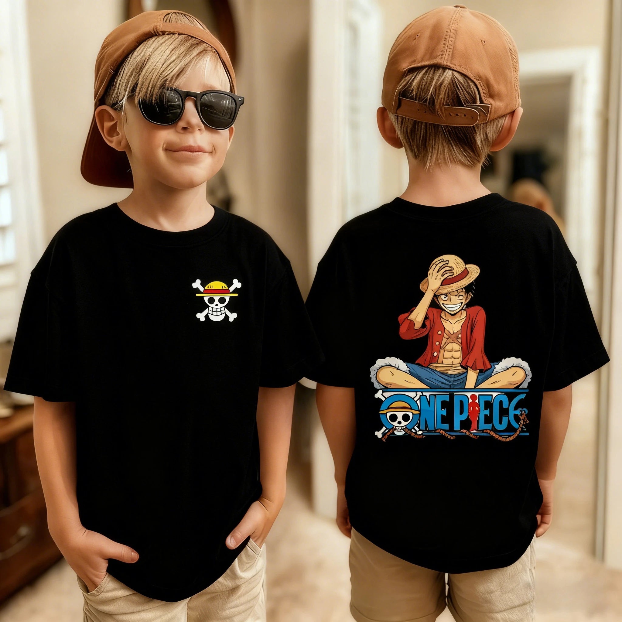 Kids One Piece T-Shirt | Luffy & Zoro Cotton Anime Tee Graphic Tees - The Eezee Shop