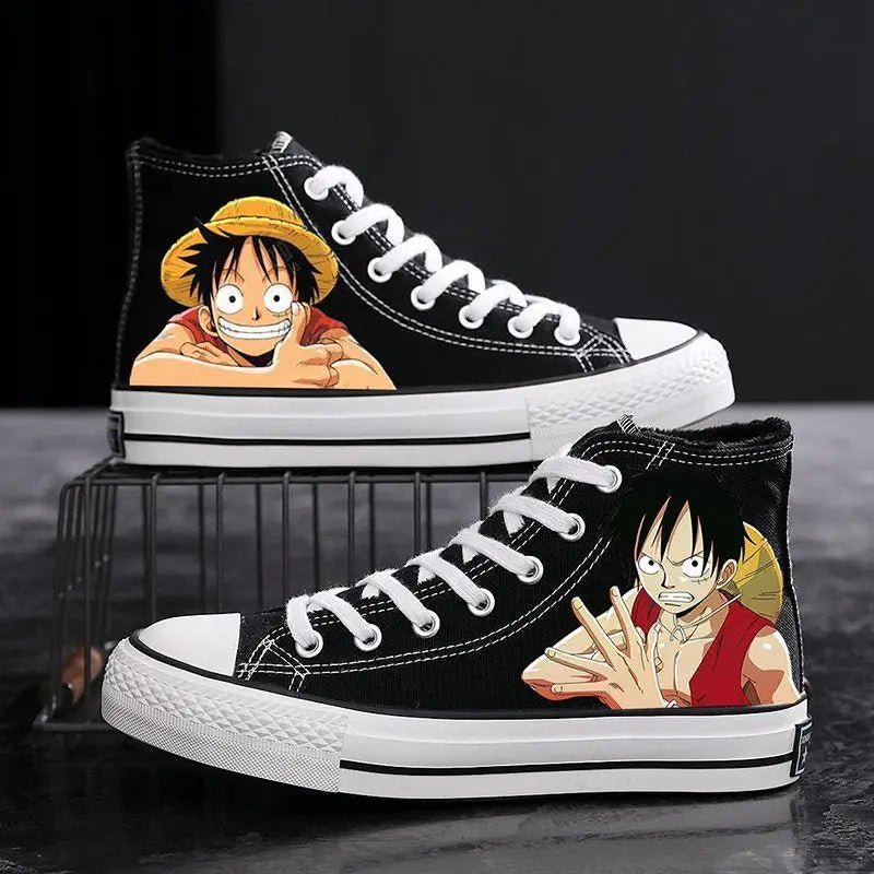 One Piece High-Top Canvas Shoes | Luffy & Zoro Graffiti Sneakers Sneakers - The Eezee Shop