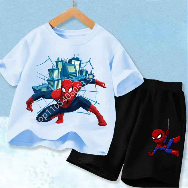 Kids Spider Hero T-Shirt & Shorts Set | Summer Outfit 3-12Y Outfit Sets - The Eezee Shop