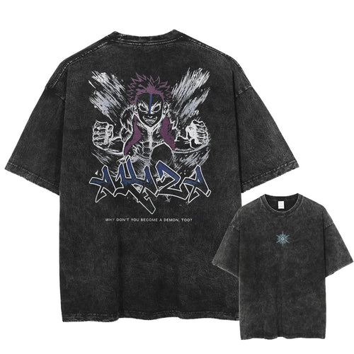 Demon Slayer Summer Washed Vintage T Shirts Man Anime Print Harajuku O-Neck Oversized Short Sleeved Tees Unisex Streetwear Tops Anime Tshirts - The Eezee Shop