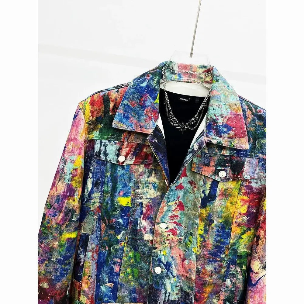 Y2K Graffiti Print Denim Jacket | Unisex Loose Streetwear Jackets - The Eezee Shop