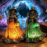Witch Lantern Resin Night Light | Gothic Halloween Lamp with Broom Lamps & Night Lights - The Eezee Shop