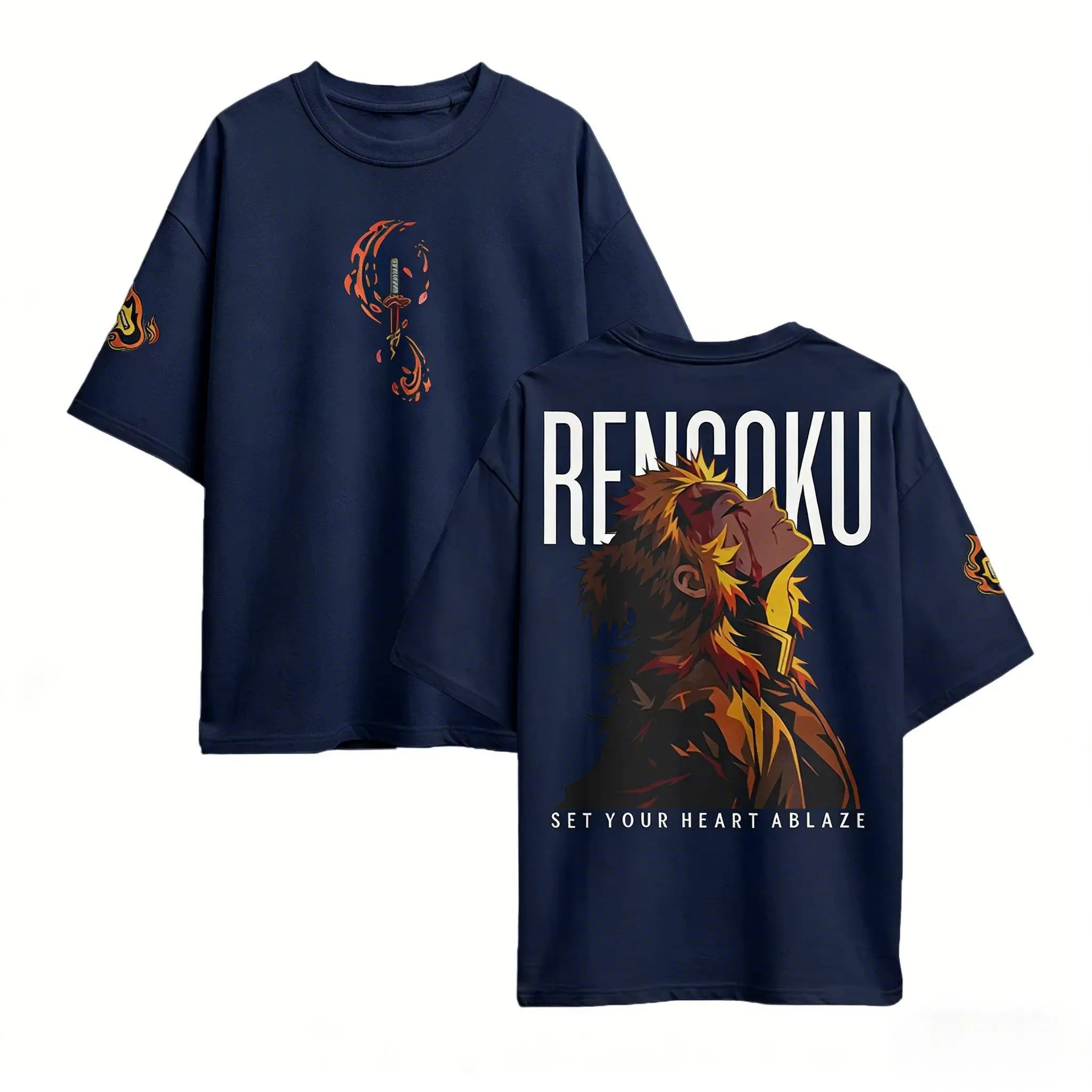 Rengoku Oversized Cotton T-Shirt | Demon Slayer Graphic Tee Graphic Tees - The Eezee Shop