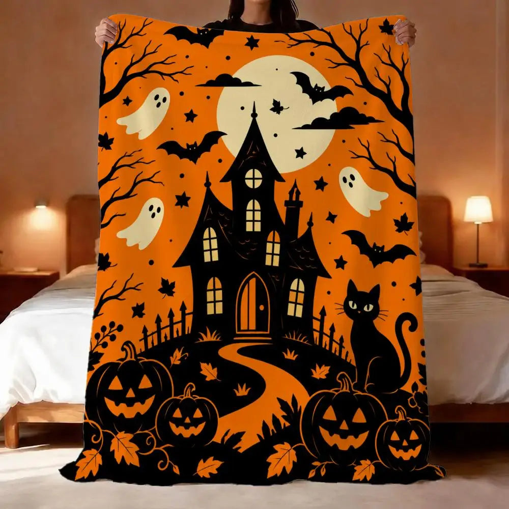 Black Cat Halloween Flannel Throw | Ultra-Soft Plush Blanket Throw Blankets - The Eezee Shop