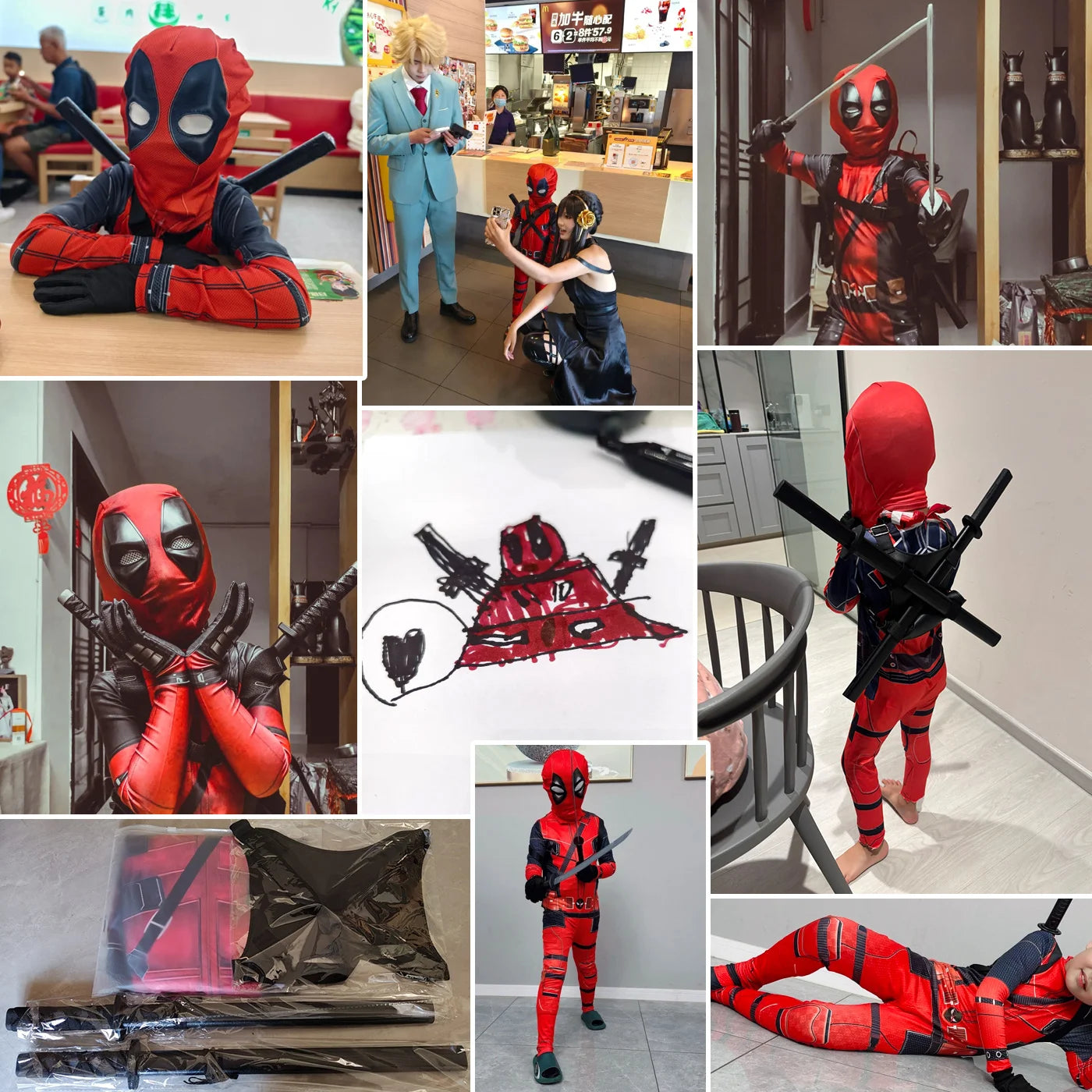 Deadpool Cosplay Bodysuit & Sword Set | Halloween Jumpsuit Cosplay Costumes - The Eezee Shop