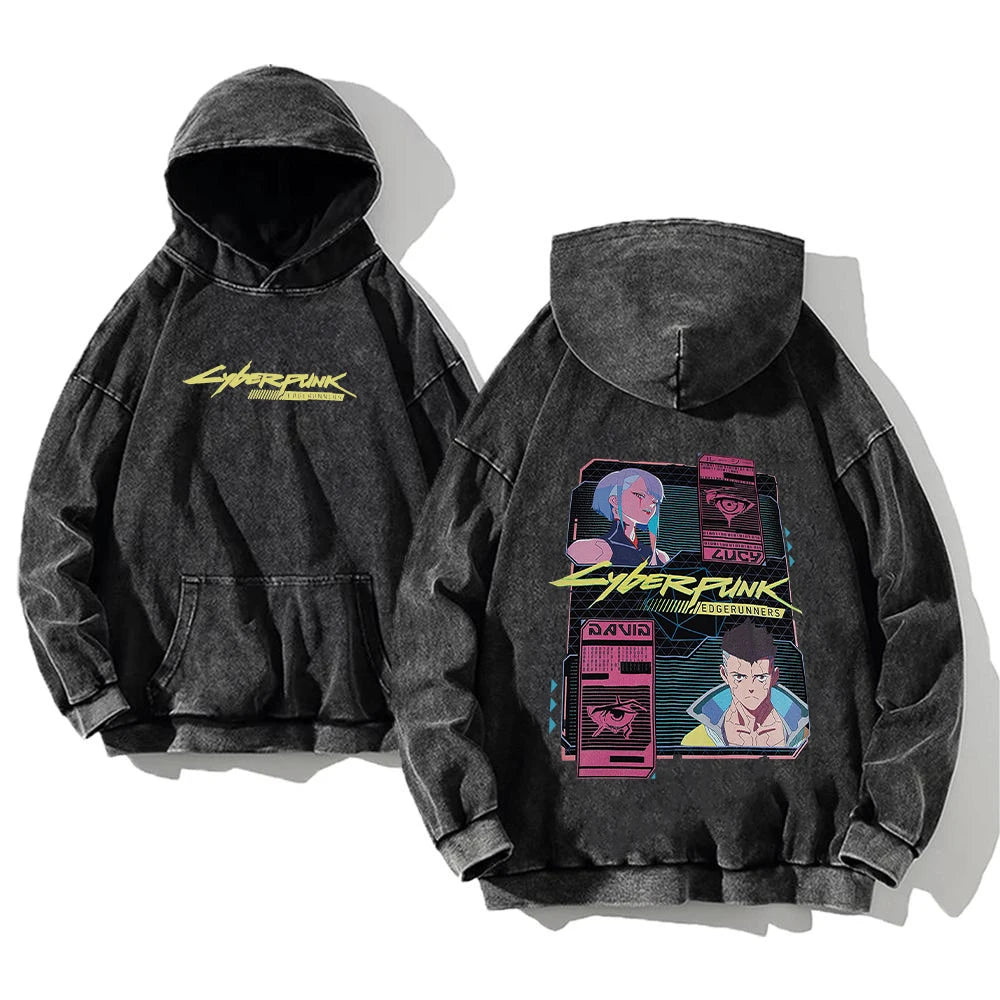 Cyberpunk Edgerunners Washed Hoodie | Cotton Graphic Pullover Hoodies & Sweatshirts - The Eezee Shop