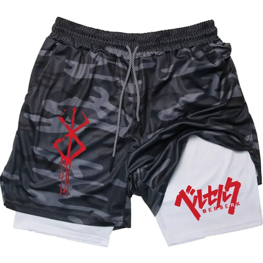 Guts Berserk 2-in-1 Compression Gym Shorts Men's Active Athletic Anime Streetwear Performance shorts - The Eezee Shop