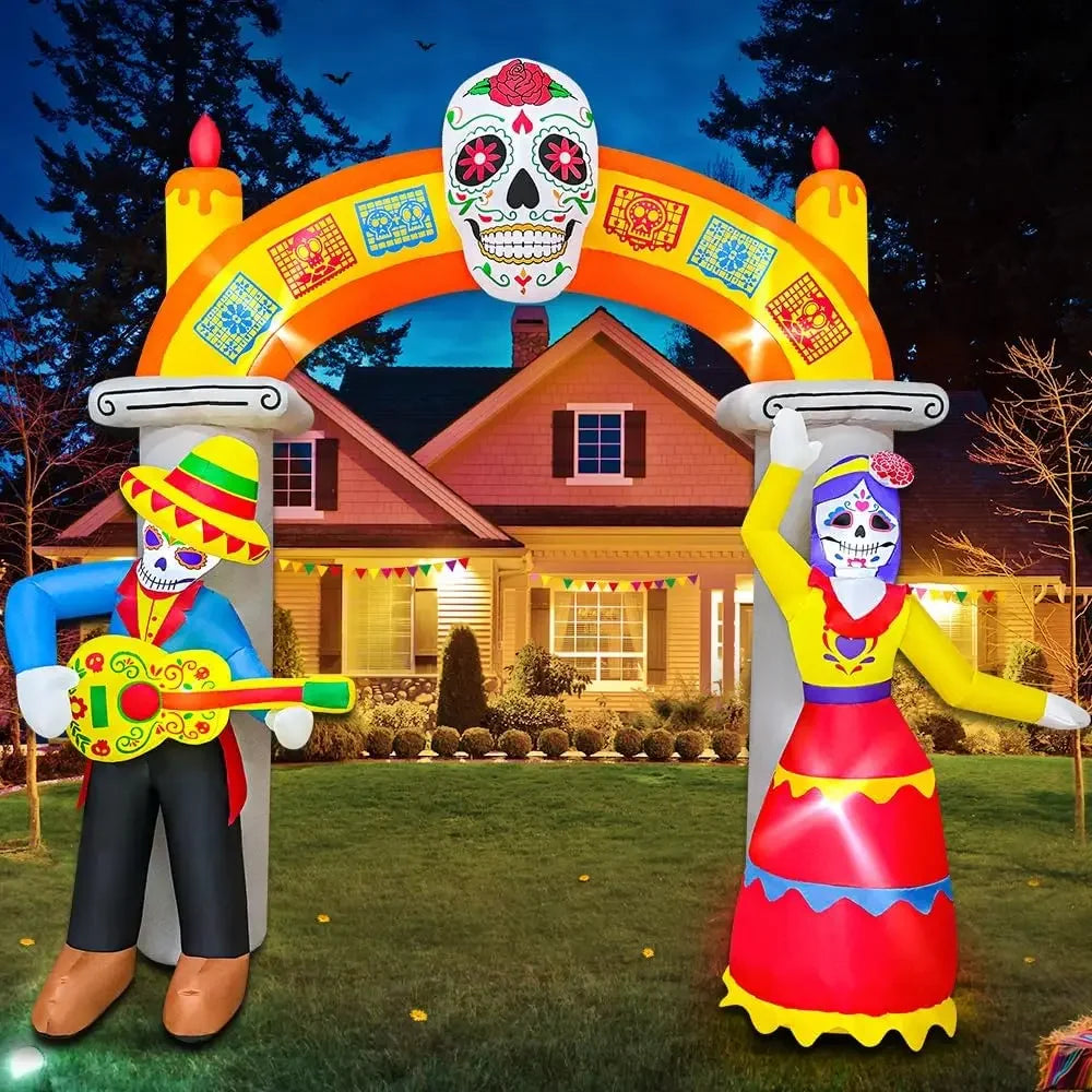 9ft Day of the Dead Inflatable Archway | LED Lighted Yard Decor Outdoor Halloween Decorations - The Eezee Shop