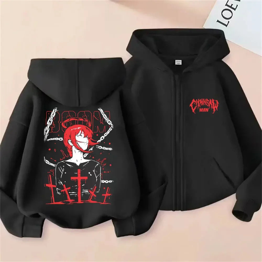 Pochita Washed Zip-Up Hoodie | Chainsaw Man Retro Jacket Hoodies & Sweatshirts - The Eezee Shop