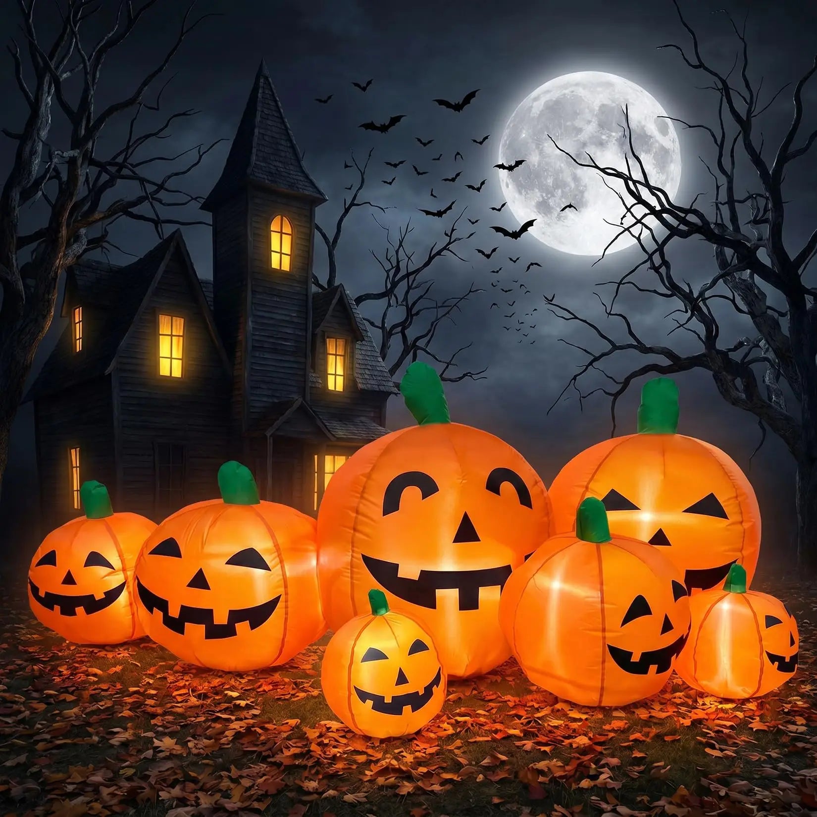 7.5ft Inflatable Pumpkin Patch | 7 Jack-O-Lantern LED Yard Decor Outdoor Halloween Decorations - The Eezee Shop