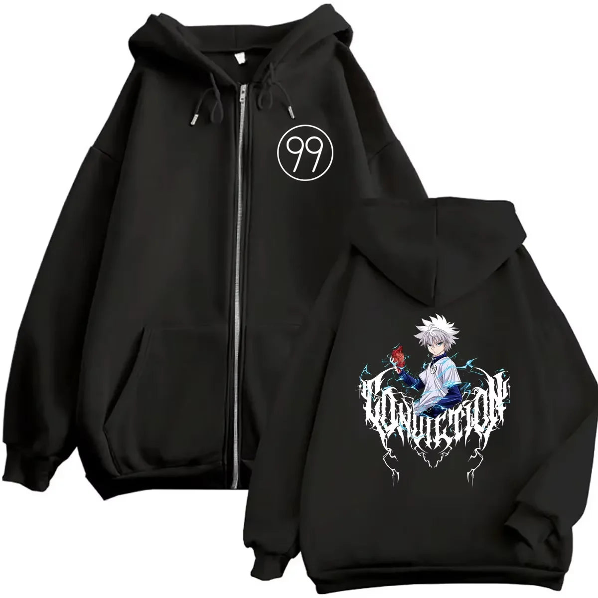 Killua Zoldyck Zip-Up Hoodie | Hunter x Hunter Fleece Jacket Hoodies & Sweatshirts - The Eezee Shop