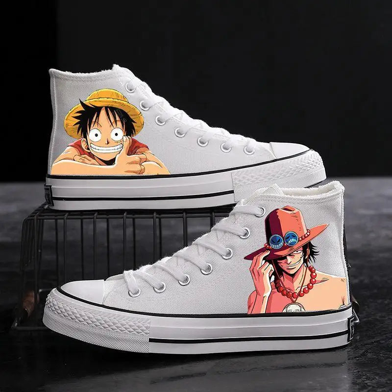 One Piece High-Top Canvas Shoes | Luffy & Zoro Graffiti Sneakers Sneakers - The Eezee Shop
