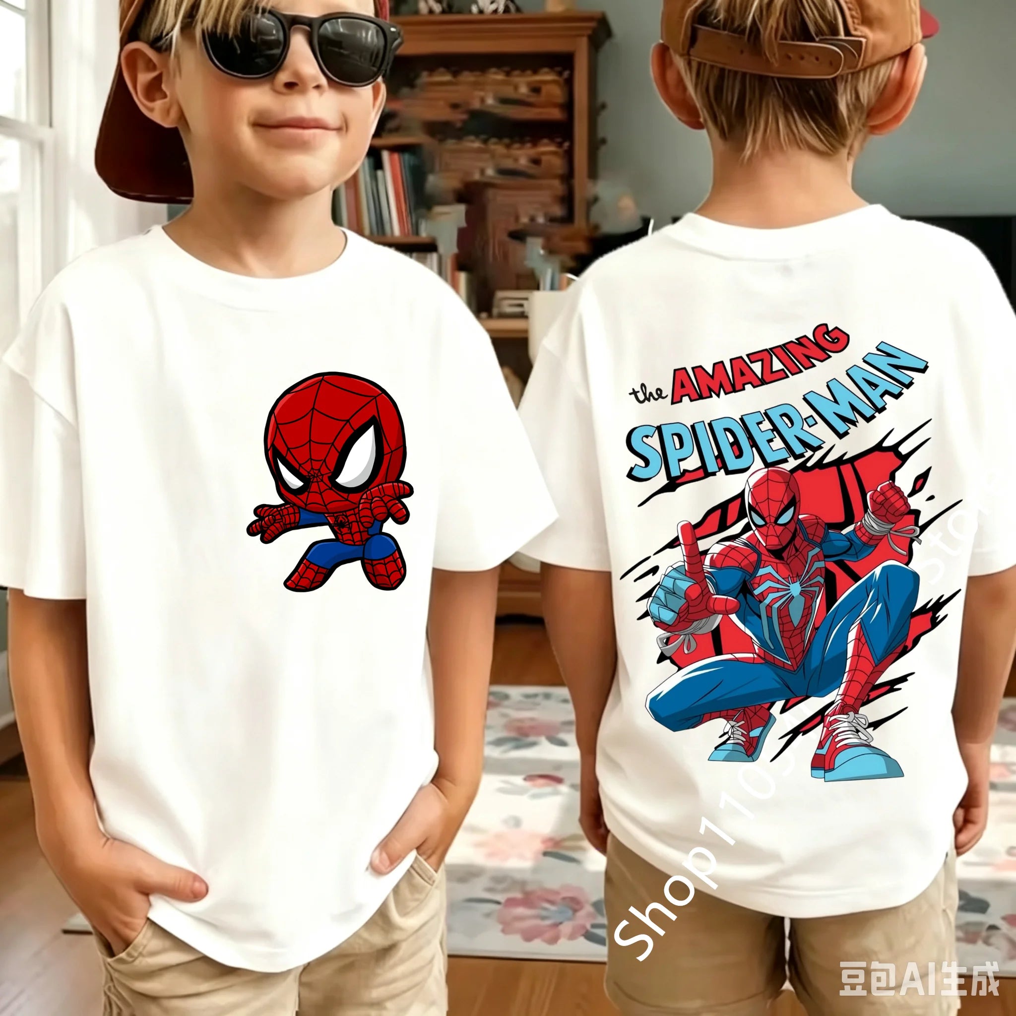 Kids Spider Hero Graphic Tee | Classic Character Print Shirt Graphic Tees - The Eezee Shop