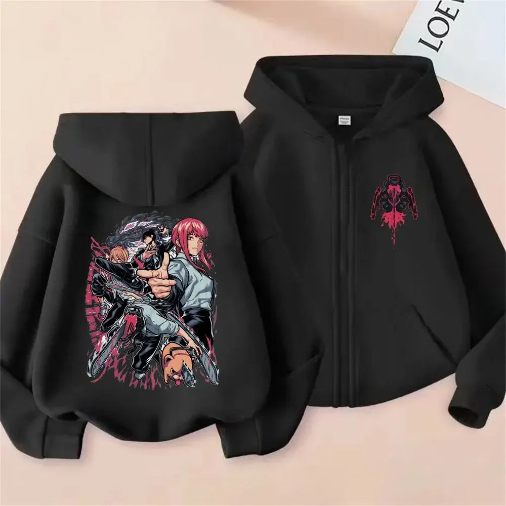 Pochita Washed Zip-Up Hoodie | Chainsaw Man Retro Jacket Hoodies & Sweatshirts - The Eezee Shop