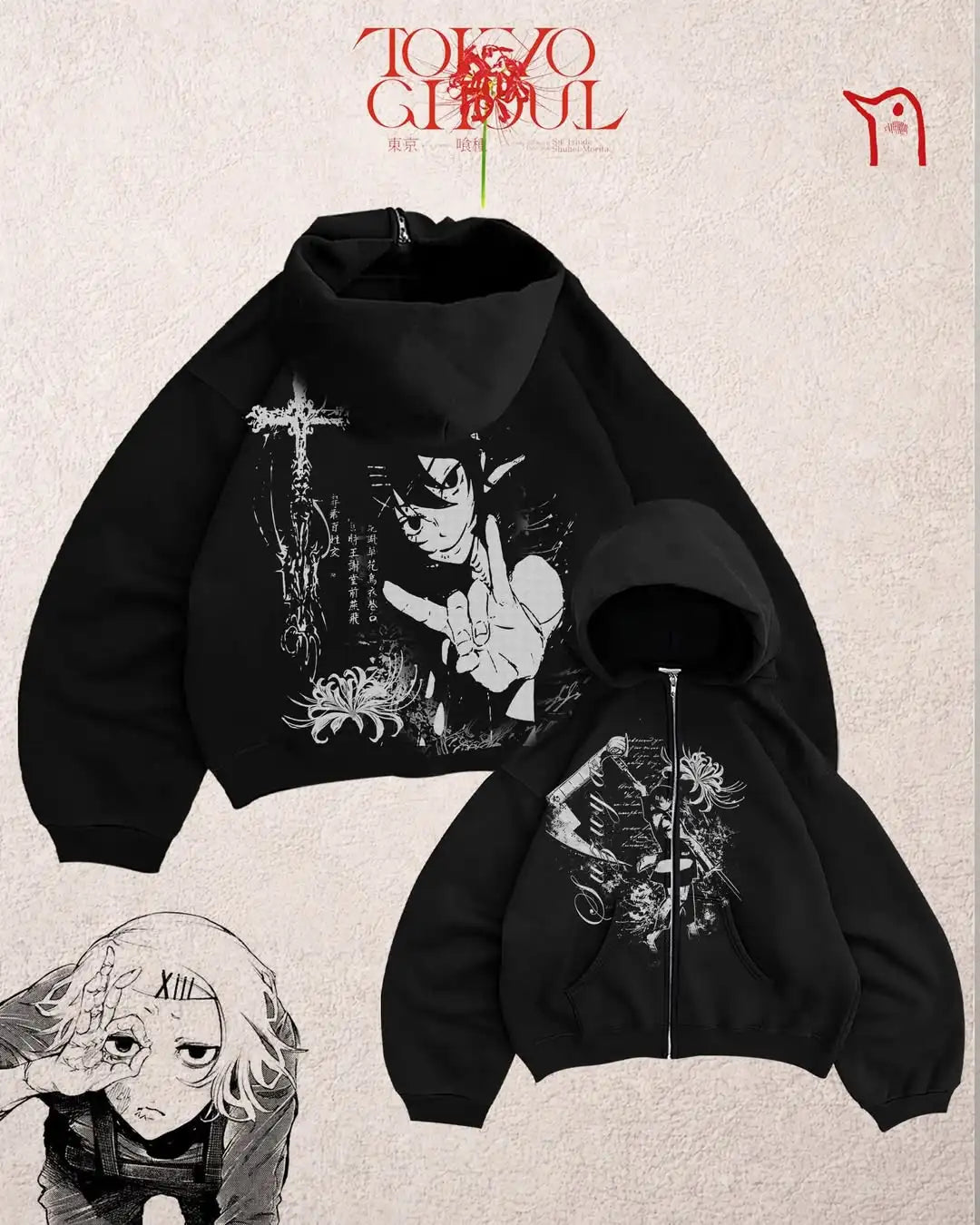 Tokyo Ghoul Y2K Zip Hoodie | Women's Harajuku Streetwear Hoodies & Sweatshirts - The Eezee Shop