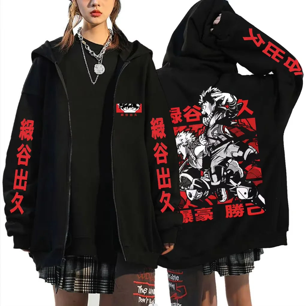 Bakugo Katsuki Zip-Up Hoodie | My Hero Academia Oversized Jacket Hoodies & Sweatshirts - The Eezee Shop