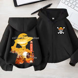 Luffy One Piece Zip-Up Hoodie Kids Anime Graphic Jacket Hoodie - The Eezee Shop