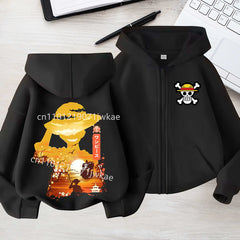 Luffy One Piece Zip-Up Hoodie Kids Anime Graphic Jacket