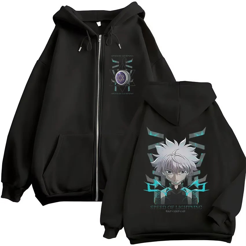 Killua Zoldyck Zip-Up Hoodie | Hunter x Hunter Fleece Jacket Hoodies & Sweatshirts - The Eezee Shop