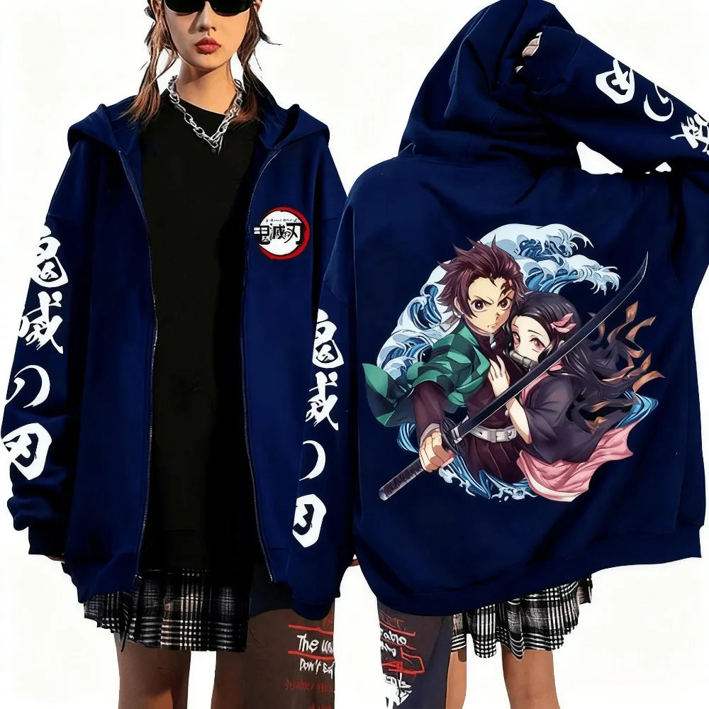 Demon Slayer Oversized Zip Hoodie | Unisex Anime Jacket Hoodies & Sweatshirts - The Eezee Shop