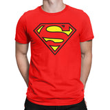 Red t-shirt with Superman logo on a white background