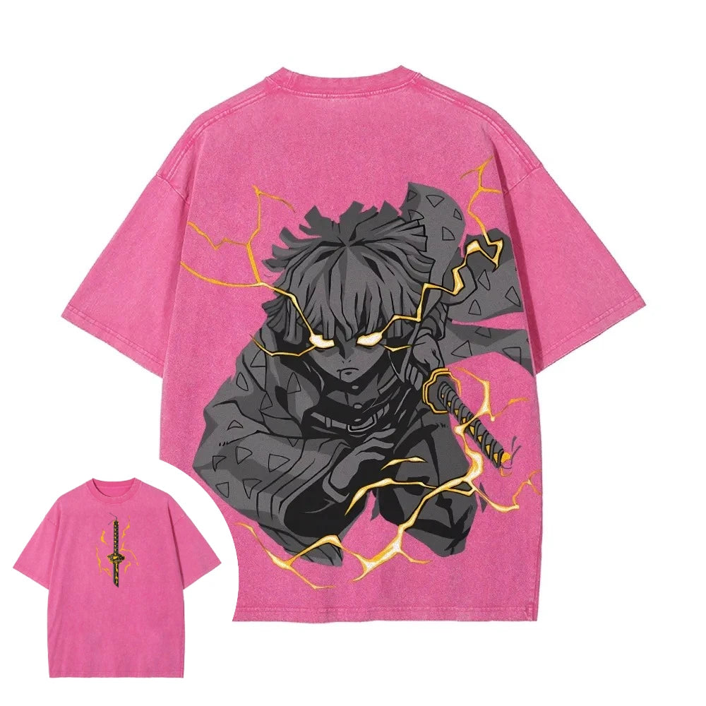 Zenitsu Agatsuma Washed T-Shirt | Demon Slayer Retro Tee Graphic Tees - The Eezee Shop
