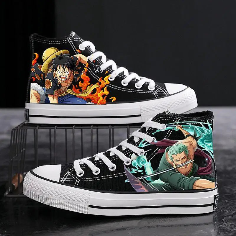 One Piece High-Top Canvas Shoes | Luffy & Zoro Graffiti Sneakers Sneakers - The Eezee Shop