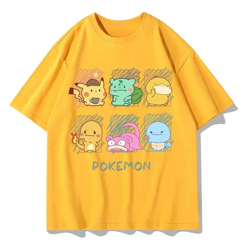 Pokémon Joint Short-sleeved T-shirt for Men and Women in Summer Up To Duck Pikachu Pure Cotton Clothes Pokémon Short-sleeved Top Anime Tshirts - The Eezee Shop