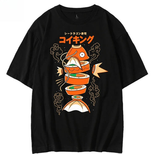 Japanese Style Pokemon King Carp Magikarp Sushi Sashimi Short Sleeves Pure Cotton T-shirt Loose Men And Women Summer Tops Anime Tshirts - The Eezee Shop