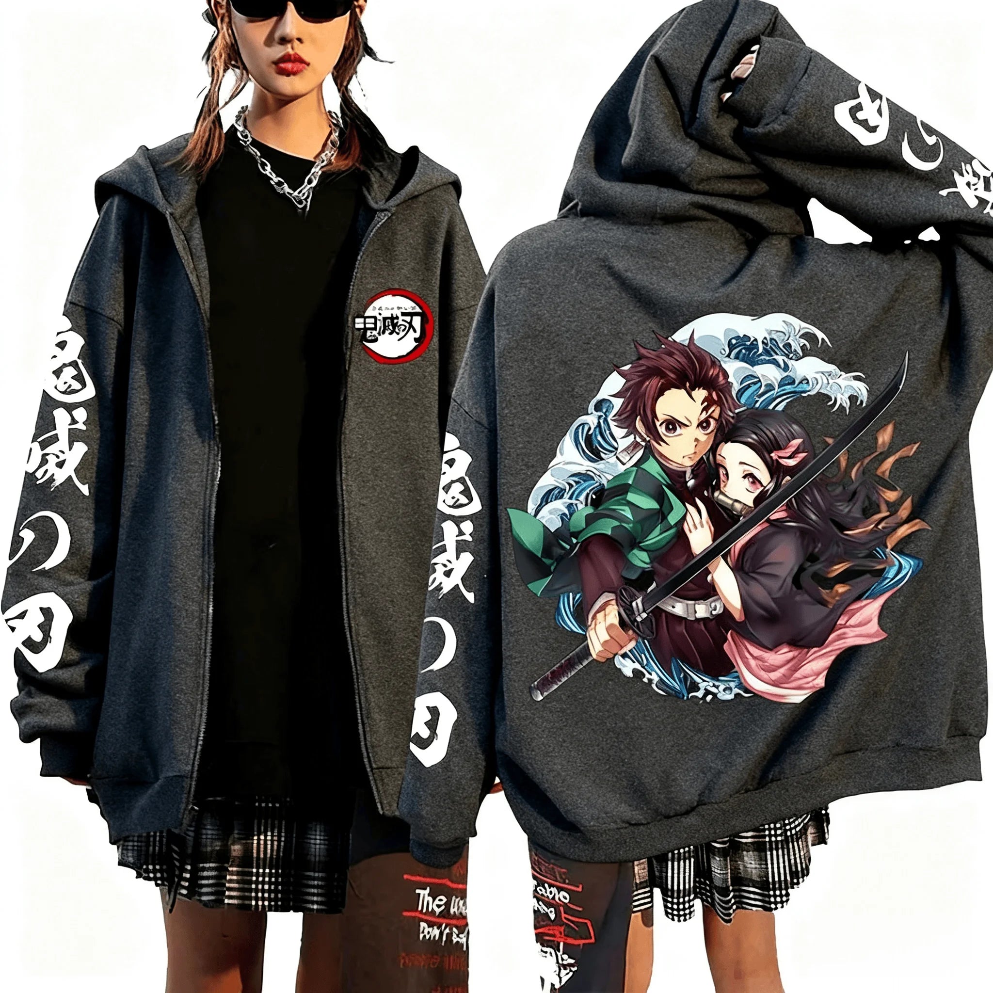 Demon Slayer Oversized Zip Hoodie | Unisex Anime Jacket Hoodies & Sweatshirts - The Eezee Shop