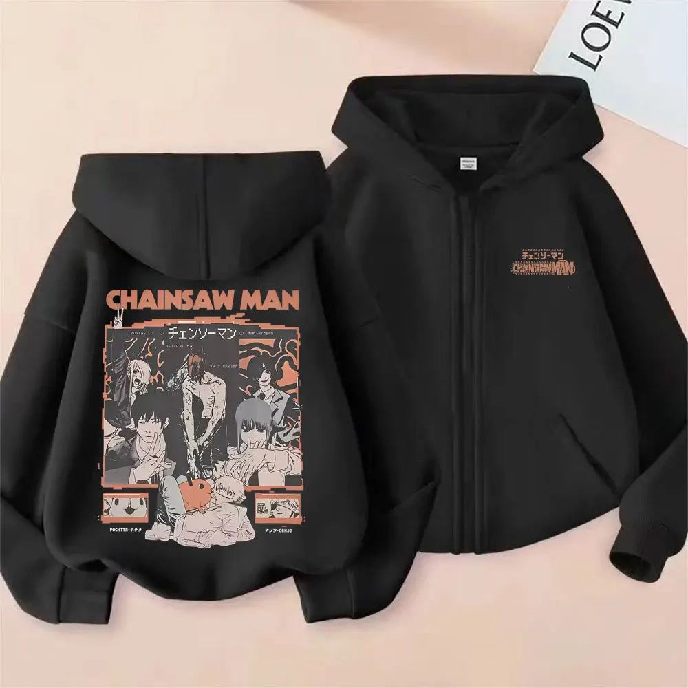 Pochita Washed Zip-Up Hoodie | Chainsaw Man Retro Jacket Hoodies & Sweatshirts - The Eezee Shop