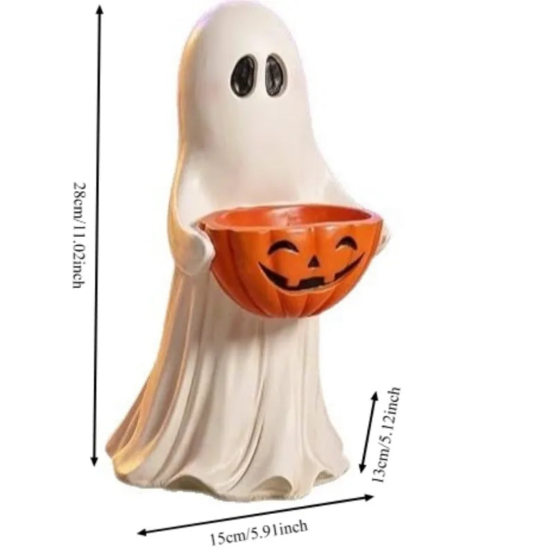 Ghost with Pumpkin Candy Dish | Resin Halloween Tiered Tray Decor Halloween Figurines - The Eezee Shop