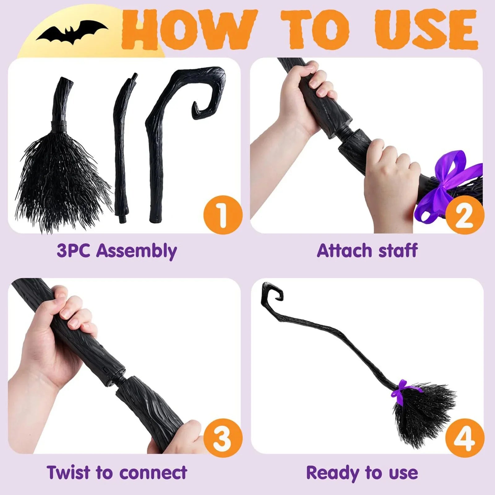Plastic Witch Broom Prop | Halloween Costume & Party Decor Cosplay Props - The Eezee Shop