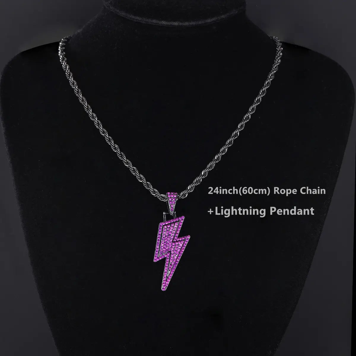 Lightning Pendant Tennis Necklace | Purple Iced Out CZ Chain Jewelry - The Eezee Shop