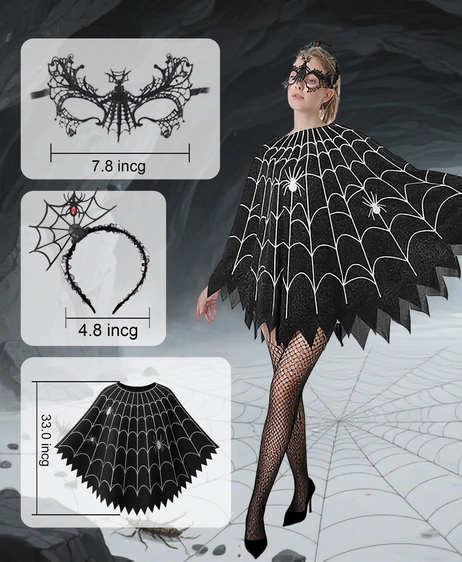Glow-in-the-Dark Spider Web Poncho | Women's Halloween Costume Halloween Costumes - The Eezee Shop