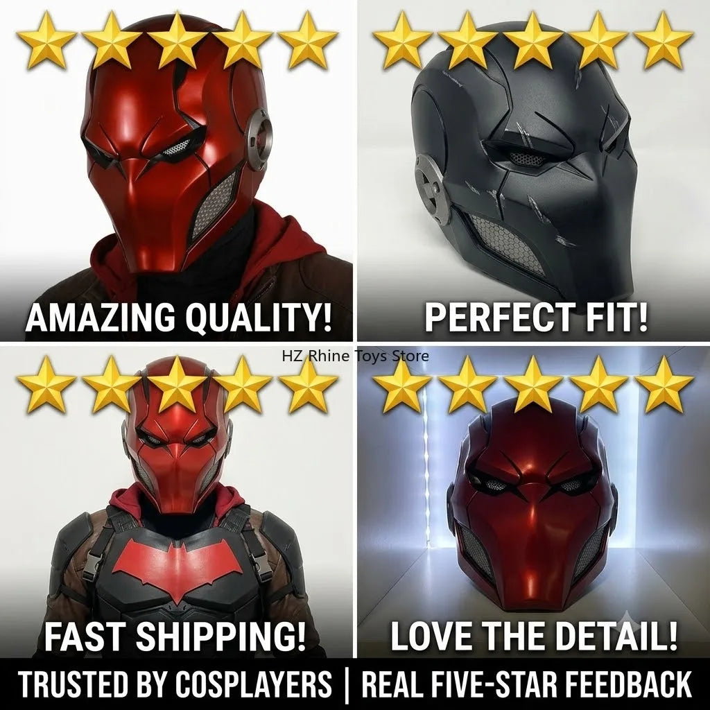 Red Hood Metallic Helmet | Deluxe Cosplay Prop with Eye Detail Cosplay Masks & Helmets - The Eezee Shop