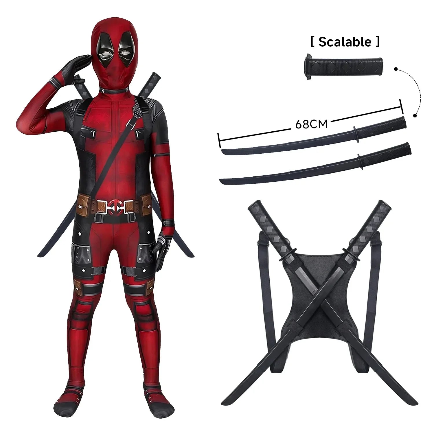 Deadpool Costume with Telescopic Swords | Superhero Jumpsuit Cosplay Costumes - The Eezee Shop