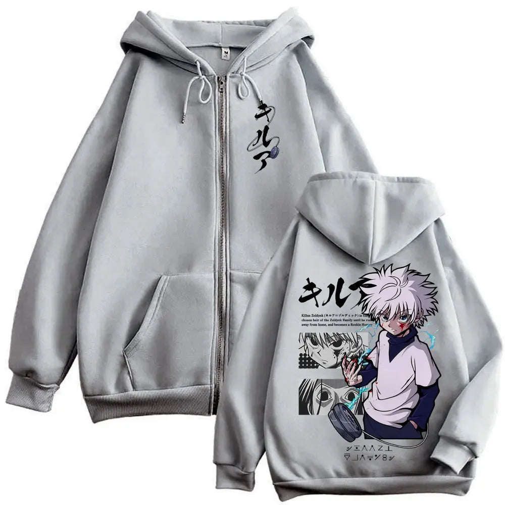 Killua Zoldyck Zip-Up Hoodie | Hunter x Hunter Fleece Jacket Hoodies & Sweatshirts - The Eezee Shop