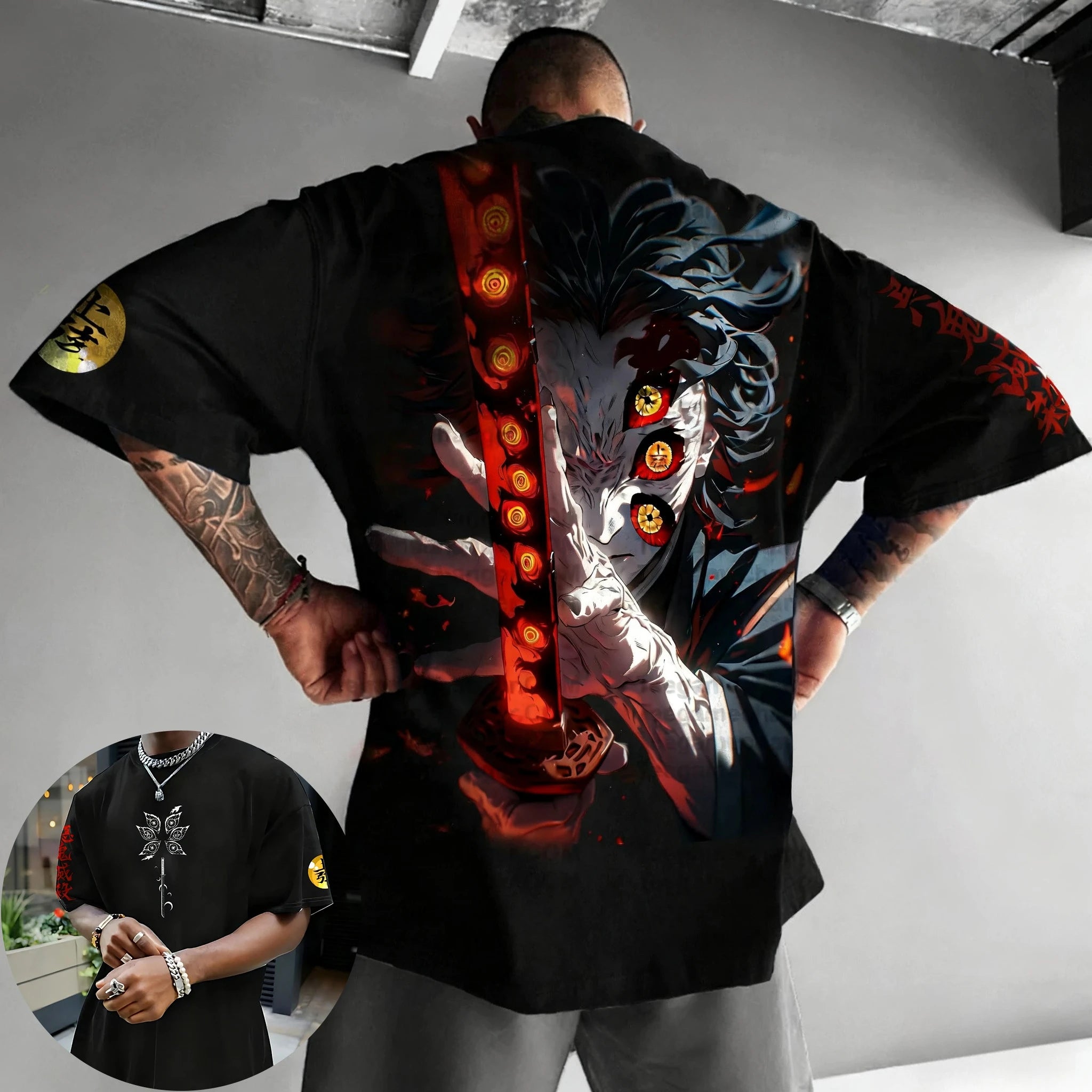 Demon Slayer Halloween Joint T-shirt 2026 Men's Summer New Kokushibo Anime Print American Trend Casual Loose Short Sleeved Top Anime Tshirts - The Eezee Shop