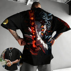 Demon Slayer Halloween Joint T-shirt 2026 Men's Summer New Kokushibo Anime Print American Trend Casual Loose Short Sleeved Top Anime Tshirts - The Eezee Shop