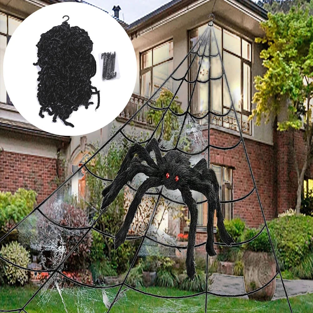5m Giant Triangle Spider Web | Plush Halloween Yard Decor Outdoor Halloween Decorations - The Eezee Shop