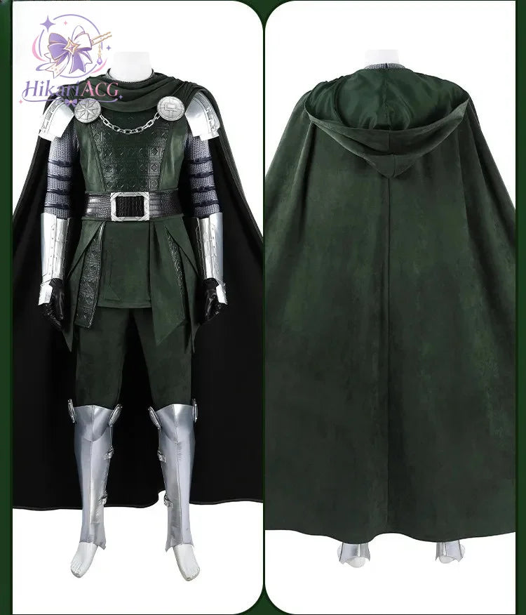 Doctor Doom Armor Cosplay Costume | Green Hooded Cape & Mask Set Cosplay Costumes - The Eezee Shop