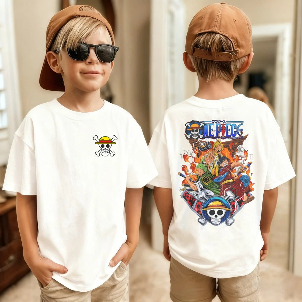 Kids One Piece T-Shirt | Luffy & Zoro Cotton Anime Tee Graphic Tees - The Eezee Shop