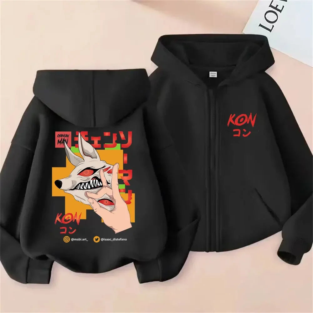 Pochita Washed Zip-Up Hoodie | Chainsaw Man Retro Jacket Hoodies & Sweatshirts - The Eezee Shop